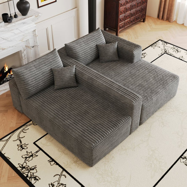 English Elm 103 Inch Cloud Sectional L Shaped Sofa Plush Corduroy Deep Seat Minimalist Lounge W2824P515745