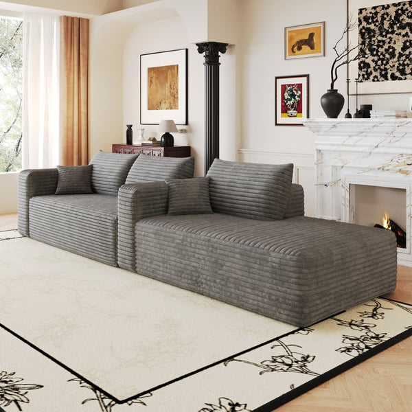 English Elm 103 Inch Cloud Sectional L Shaped Sofa Plush Corduroy Deep Seat Minimalist Lounge W2824P515745