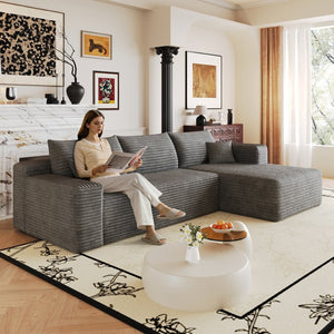 English Elm 103 Inch Cloud Sectional L Shaped Sofa Plush Corduroy Deep Seat Minimalist Lounge W2824P515745