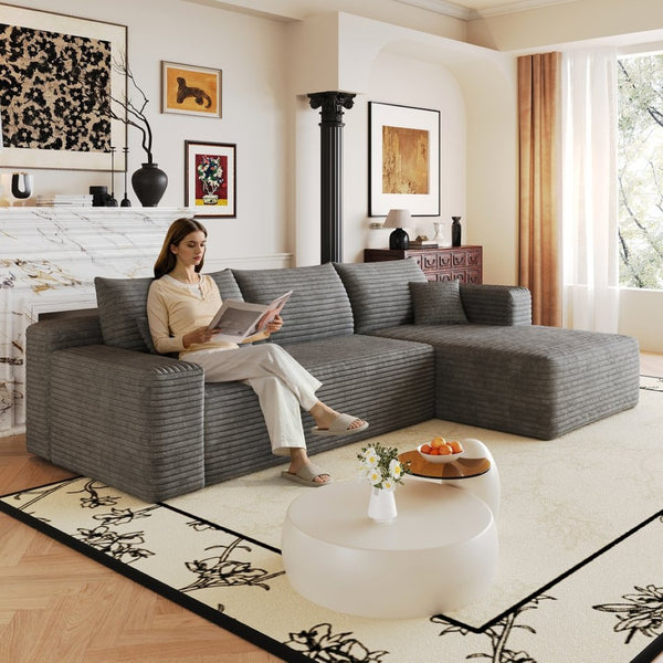 English Elm 103 Inch Cloud Sectional L Shaped Sofa Plush Corduroy Deep Seat Minimalist Lounge W2824P515745
