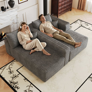 English Elm 103 Inch Cloud Sectional L Shaped Sofa Plush Corduroy Deep Seat Minimalist Lounge W2824P515745