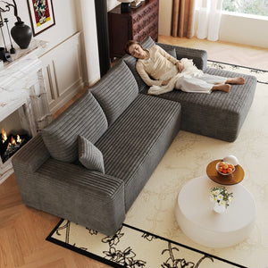 English Elm 103 Inch Cloud Sectional L Shaped Sofa Plush Corduroy Deep Seat Minimalist Lounge W2824P515745