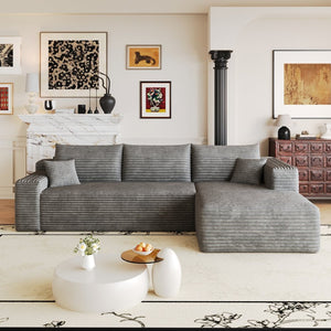 English Elm 103 Inch Cloud Sectional L Shaped Sofa Plush Corduroy Deep Seat Minimalist Lounge W2824P515745
