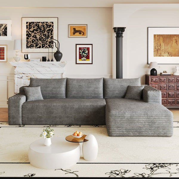 English Elm 103 Inch Cloud Sectional L Shaped Sofa Plush Corduroy Deep Seat Minimalist Lounge W2824P515745