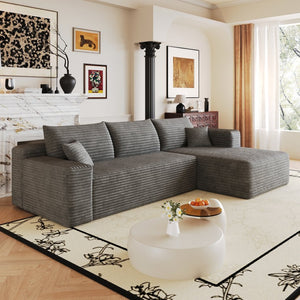 English Elm 103 Inch Cloud Sectional L Shaped Sofa Plush Corduroy Deep Seat Minimalist Lounge W2824P515745