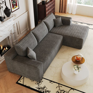 English Elm 103 Inch Cloud Sectional L Shaped Sofa Plush Corduroy Deep Seat Minimalist Lounge W2824P515745