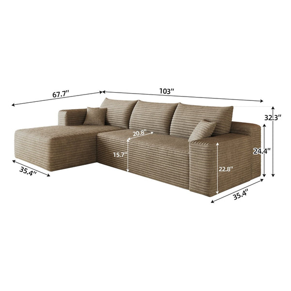 English Elm 103 Inch Cloud Sectional with Plush Corduroy Upholstery Deep Seat Modern Living Room Sofa W2824P515748