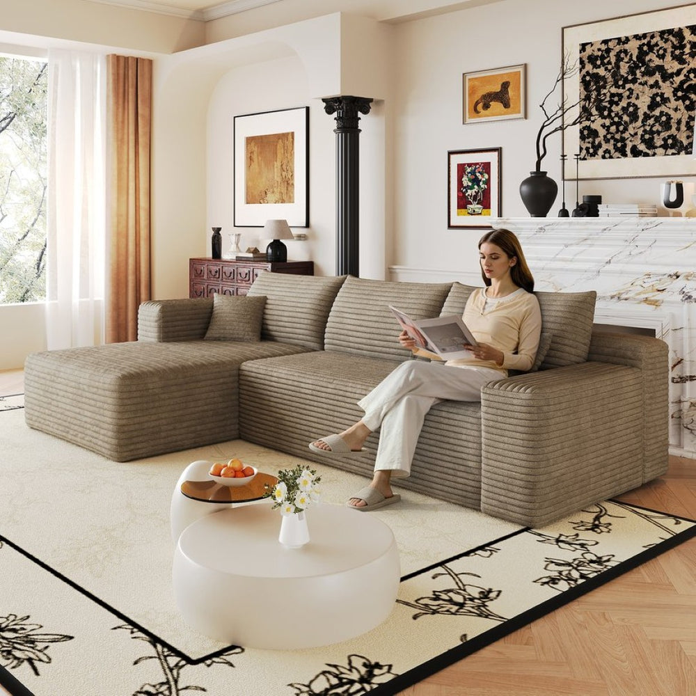 English Elm 103 Inch Cloud Sectional with Plush Corduroy Upholstery Deep Seat Modern Living Room Sofa W2824P515748
