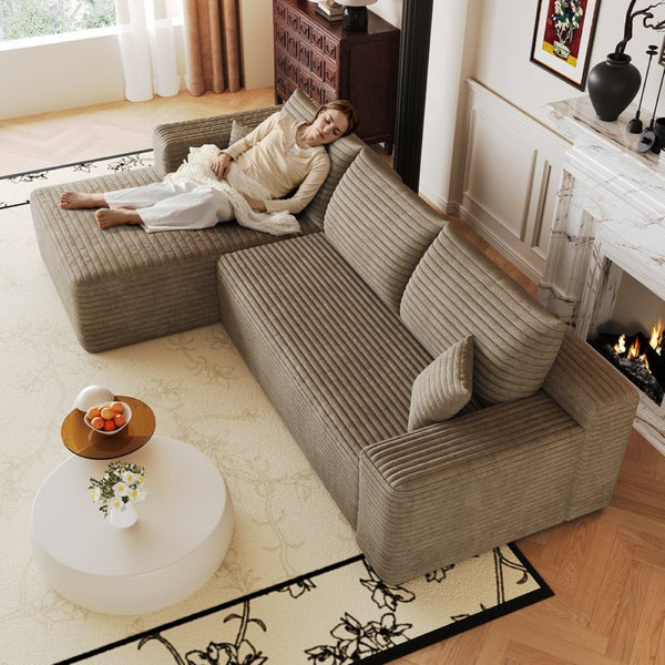 English Elm 103 Inch Cloud Sectional with Plush Corduroy Upholstery Deep Seat Modern Living Room Sofa W2824P515748