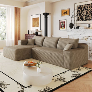 English Elm 103 Inch Cloud Sectional with Plush Corduroy Upholstery Deep Seat Modern Living Room Sofa W2824P515748
