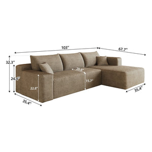 English Elm 103 Inch Cloud Sectional Sofa Plush Corduroy Deep Seat L Shape Living Room Couch W2824P515750