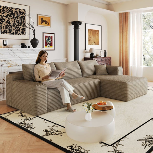 English Elm 103 Inch Cloud Sectional Sofa Plush Corduroy Deep Seat L Shape Living Room Couch W2824P515750