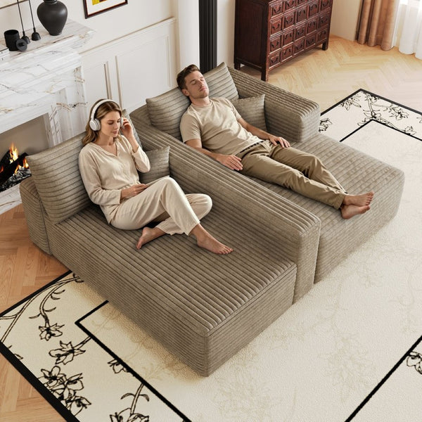 English Elm 103 Inch Cloud Sectional Sofa Plush Corduroy Deep Seat L Shape Living Room Couch W2824P515750