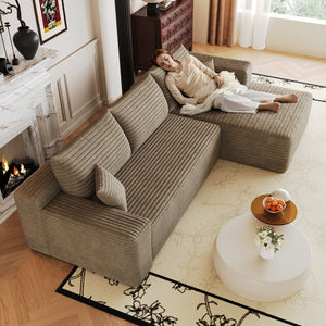 English Elm 103 Inch Cloud Sectional Sofa Plush Corduroy Deep Seat L Shape Living Room Couch W2824P515750