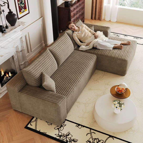English Elm 103 Inch Cloud Sectional Sofa Plush Corduroy Deep Seat L Shape Living Room Couch W2824P515750