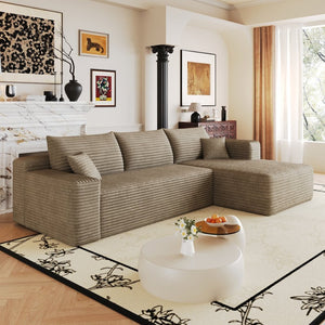 English Elm 103 Inch Cloud Sectional Sofa Plush Corduroy Deep Seat L Shape Living Room Couch W2824P515750