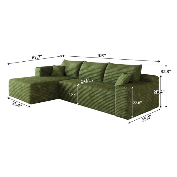 English Elm 103 Inch Cloud Sectional Sofa Plush Corduroy L Shaped Deep Seat Living Room Couch W2824P515753