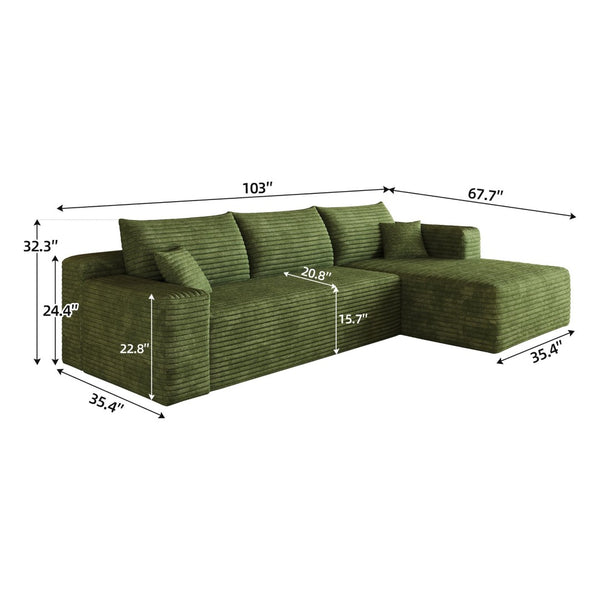 English Elm 103 Inch Cloud Sectional Corduroy L Shaped Sofa Deep Lounge Seating for Living Room W2824P515754