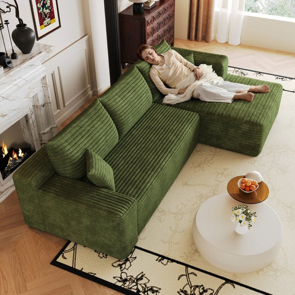 English Elm 103 Inch Cloud Sectional Corduroy L Shaped Sofa Deep Lounge Seating for Living Room W2824P515754