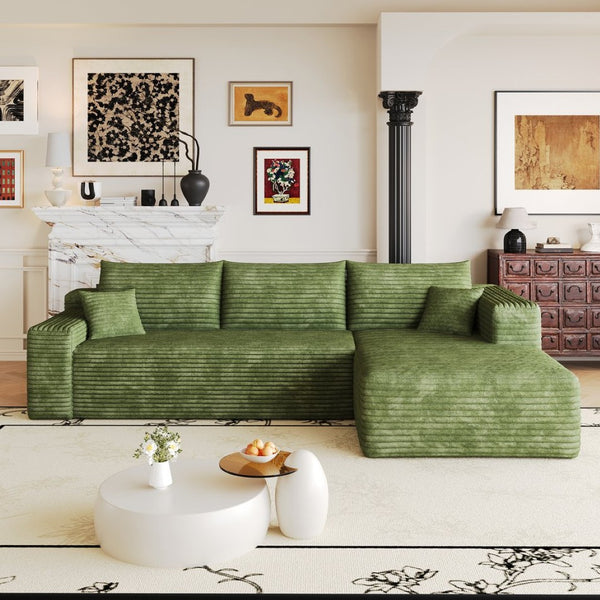 English Elm 103 Inch Cloud Sectional Corduroy L Shaped Sofa Deep Lounge Seating for Living Room W2824P515754