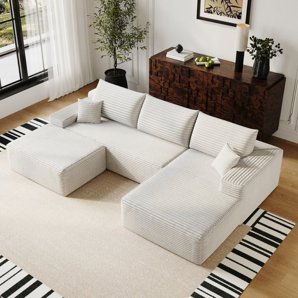 English Elm 107" Cloud Sectional U Shaped Sofa Plush Corduroy Fully Assembled Modern Living Room W2824S00116