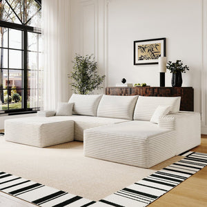 English Elm 107" Cloud Sectional U Shaped Sofa Plush Corduroy Fully Assembled Modern Living Room W2824S00116