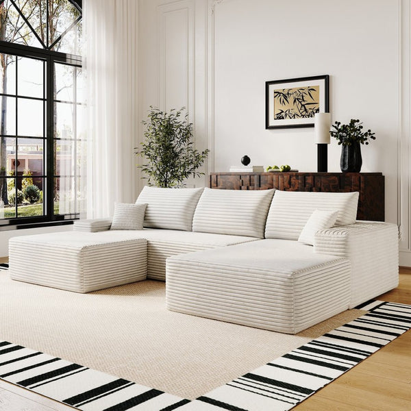 English Elm 107" Cloud Sectional U Shaped Sofa Plush Corduroy Fully Assembled Modern Living Room W2824S00116
