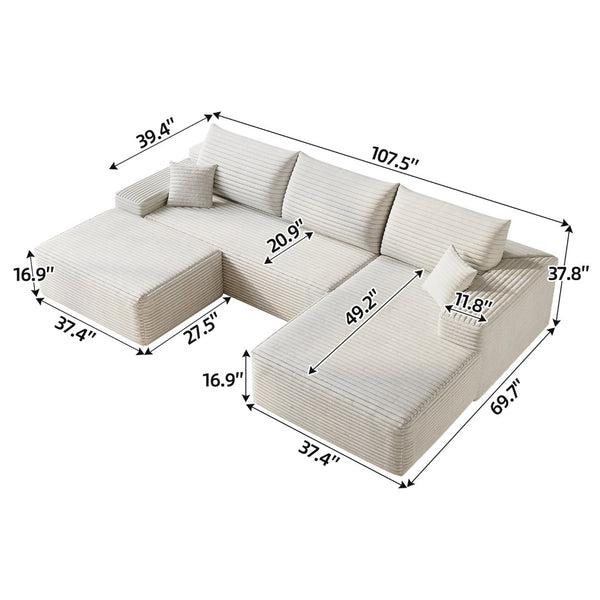 English Elm 107" Cloud Sectional U Shaped Sofa Plush Corduroy Fully Assembled Modern Living Room W2824S00116
