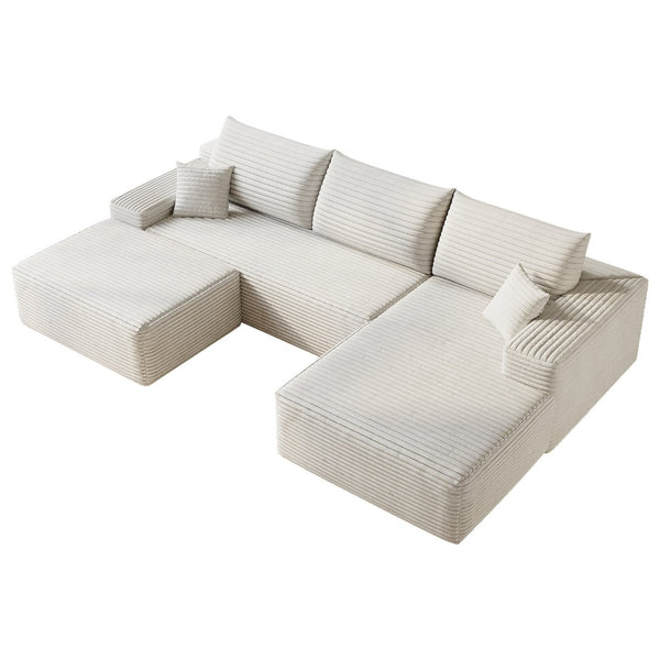 English Elm 107" Cloud Sectional U Shaped Sofa Plush Corduroy Fully Assembled Modern Living Room W2824S00116