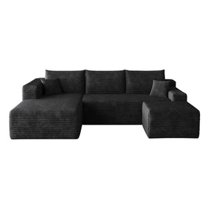 English Elm 95 Inch Cloud Sectional Sofa with Ottoman Plush Corduroy Deep Seat Modern Living W2824S00165