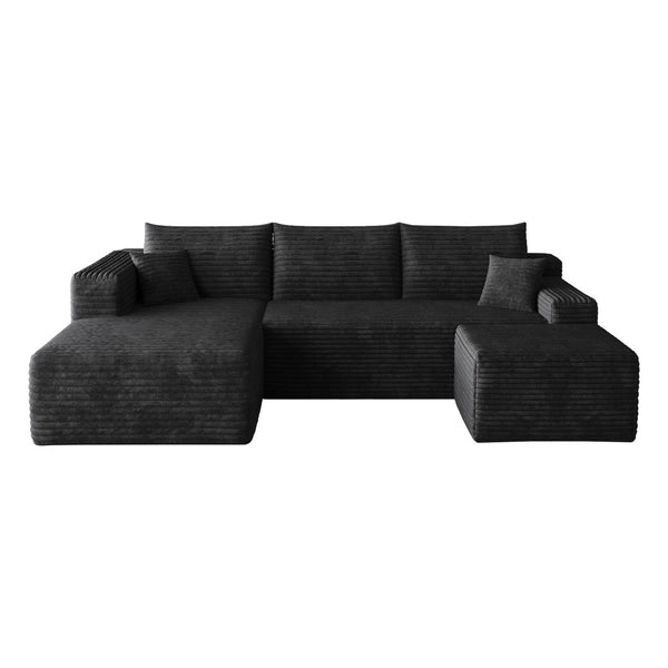 English Elm 95 Inch Cloud Sectional Sofa with Ottoman Plush Corduroy Deep Seat Modern Living W2824S00165