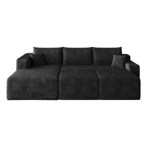English Elm 95 Inch U Shaped Cloud Sectional Sofa Plush Corduroy Living Room Corner Couch Black - A W2824S00166