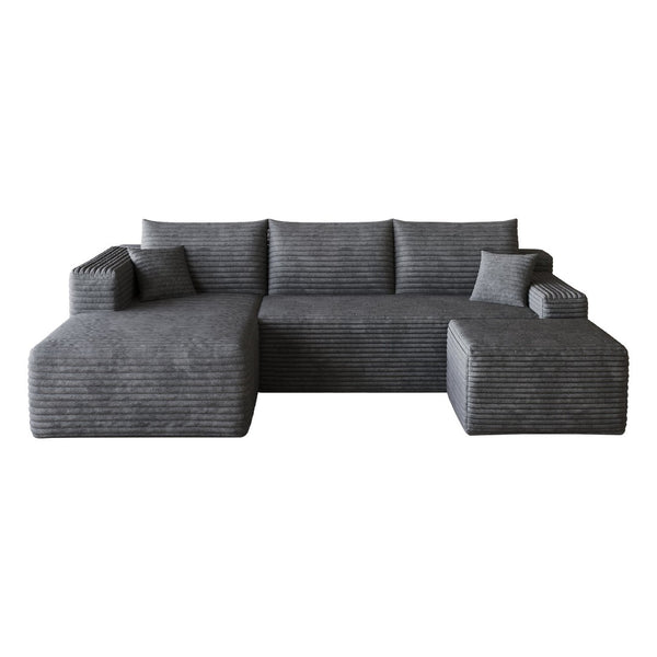English Elm 95 Inch U Shaped Cloud Sectional Sofa Plush Corduroy Deep Seat with Ottoman Included W2824S00169