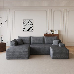English Elm 95 Inch U Shaped Cloud Sectional Sofa Plush Corduroy Deep Seat with Ottoman Included W2824S00169