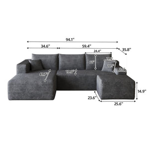 English Elm 95 Inch U Shaped Cloud Sectional Sofa Plush Corduroy Deep Seat with Ottoman Included W2824S00169