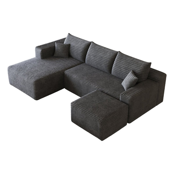 English Elm 95 Inch U Shaped Cloud Sectional Sofa Plush Corduroy Deep Seat with Ottoman Included W2824S00169