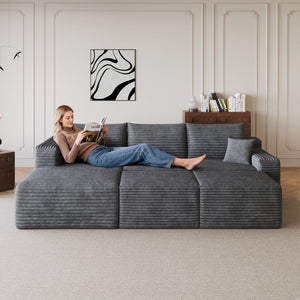 English Elm 95 Inch U Shaped Cloud Sectional Sofa Plush Corduroy Living Room Corner Couch Dark Grey - A W2824S00170