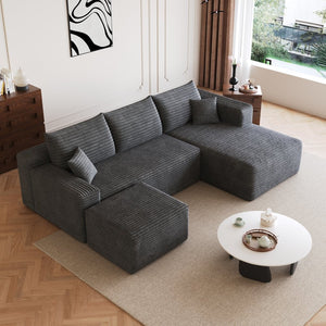 English Elm 95 Inch U Shaped Cloud Sectional Sofa with Ottoman Plush Corduroy Deep Seat Lounge W2824S00171