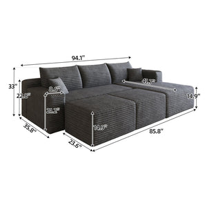 English Elm 95 Inch U Shaped Cloud Sectional Sofa Plush Corduroy Living Room Corner Couch Dark Grey - B W2824S00172