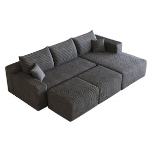 English Elm 95 Inch U Shaped Cloud Sectional Sofa Plush Corduroy Living Room Corner Couch Dark Grey - B W2824S00172
