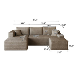 English Elm 95 Inch U Shaped Cloud Sectional with Ottoman Plush Corduroy Deep Seat Living Room Couch W2824S00173