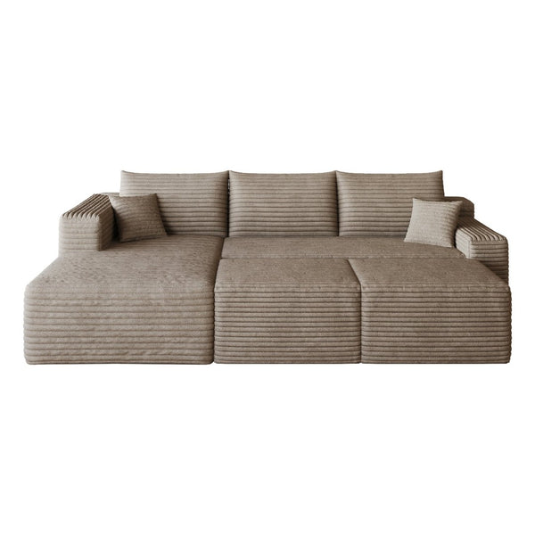 English Elm 95 Inch U Shaped Cloud Sectional Sofa Plush Corduroy Living Room Corner Couch Camel - A W2824S00174