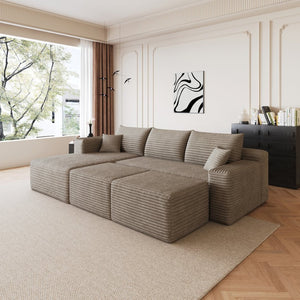 English Elm 95 Inch U Shaped Cloud Sectional Sofa Plush Corduroy Living Room Corner Couch Camel - A W2824S00174