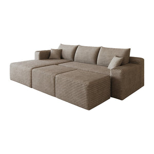 English Elm 95 Inch U Shaped Cloud Sectional Sofa Plush Corduroy Living Room Corner Couch Camel - A W2824S00174