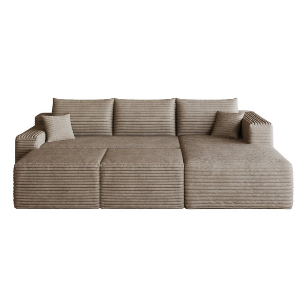 English Elm 95 Inch U Shaped Cloud Sectional Sofa Plush Corduroy Living Room Corner Couch Camel - B W2824S00176