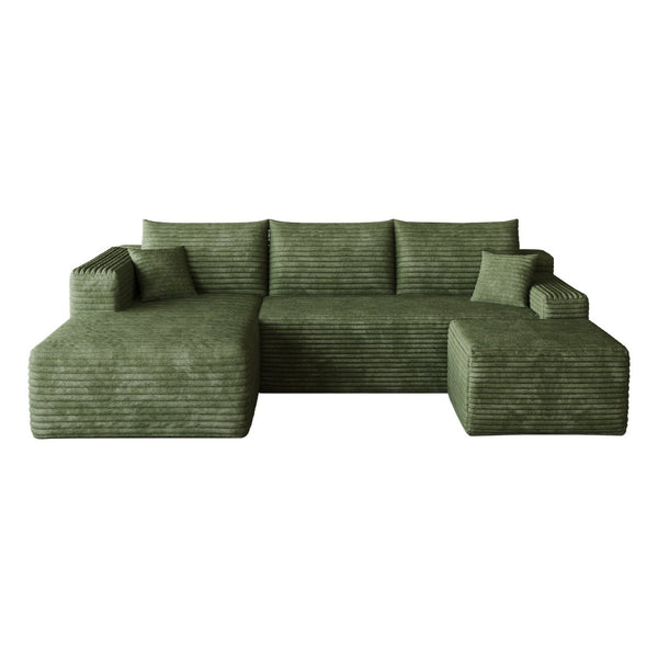 English Elm 95 Inch U Shaped Sectional Sofa with Ottoman Sage Corduroy Deep Seat Modern Lounge W2824S00177
