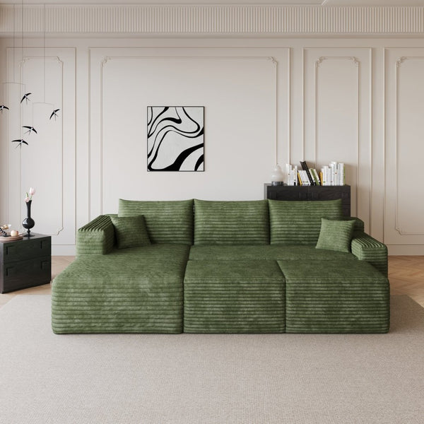 English Elm 95 Inch U Shaped Cloud Sectional Sofa Plush Corduroy Living Room Corner Couch Green - A W2824S00178