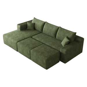 English Elm 95 Inch U Shaped Cloud Sectional Sofa Plush Corduroy Living Room Corner Couch Green - A W2824S00178