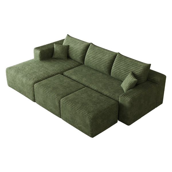 English Elm 95 Inch U Shaped Cloud Sectional Sofa Plush Corduroy Living Room Corner Couch Green - A W2824S00178