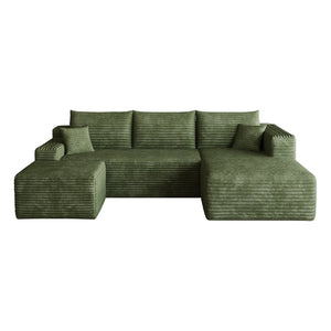 English Elm 95 Inch U Shaped Cloud Sectional with Ottoman Sage Corduroy Deep Seat Lounge Sofa W2824S00179